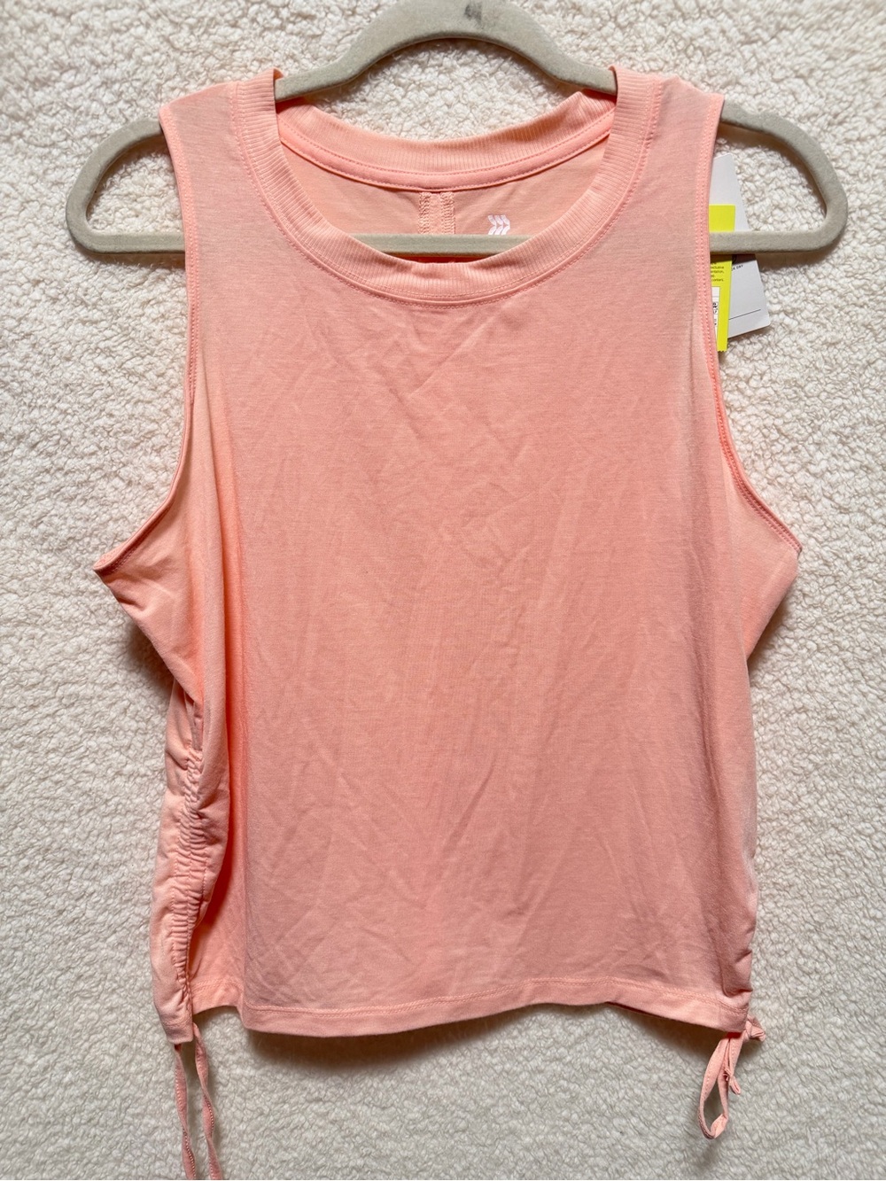 ALL IN MOTION Coral Peach Ruched Crop Tank Drawstring Size Large L NEW